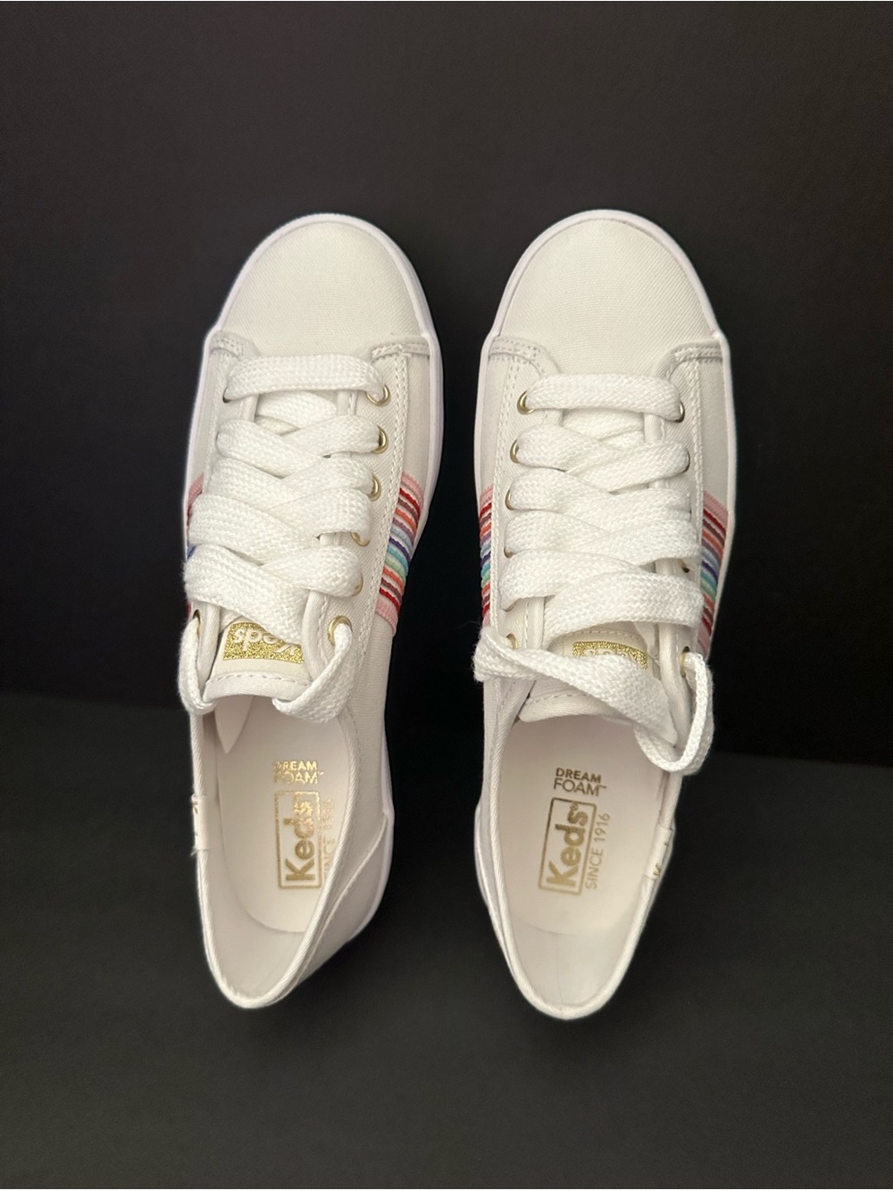 Keds Kickstart White Canvas Sneakers with Multicolor Stripe Detail